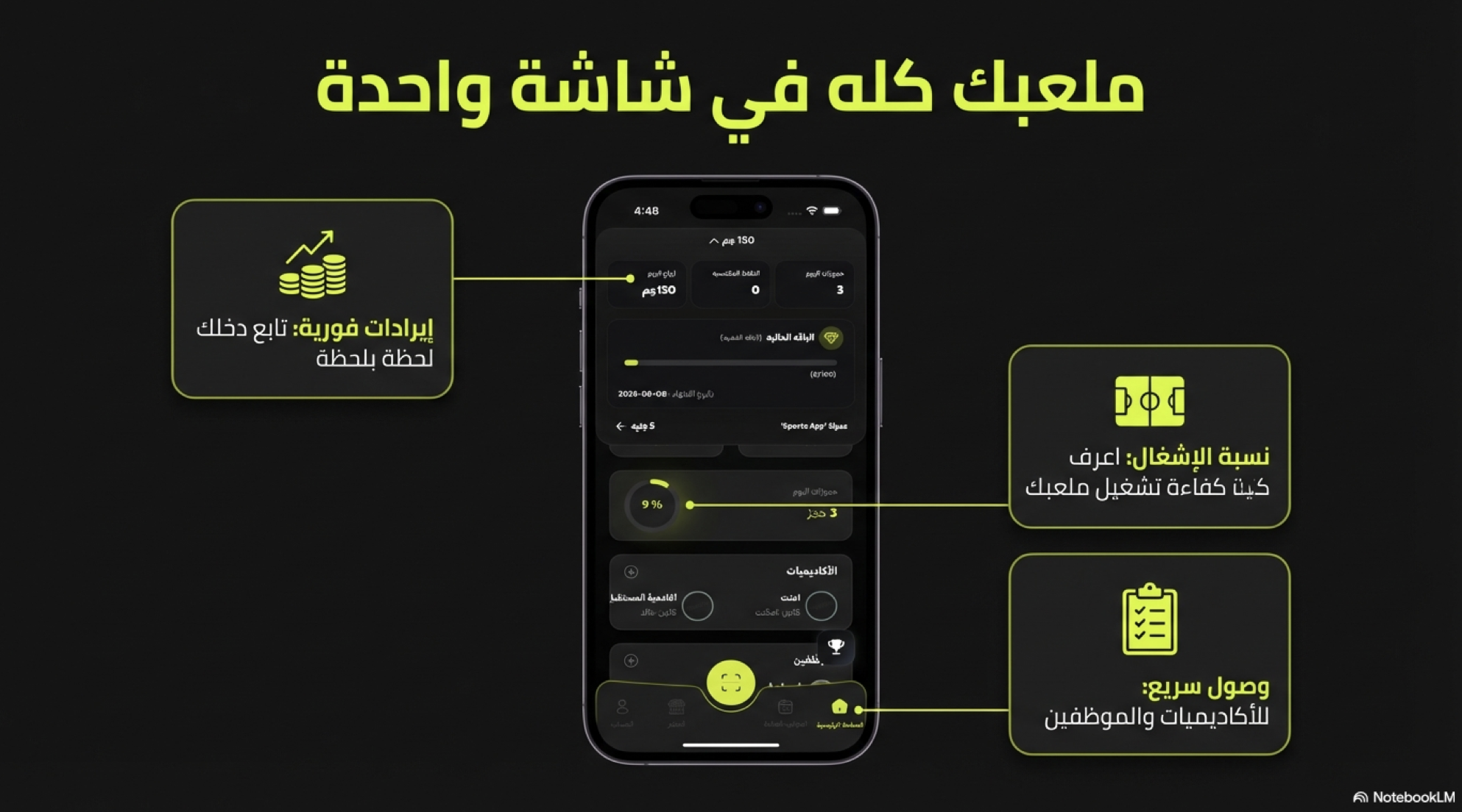 ملاعب كل في شاشة واحدة